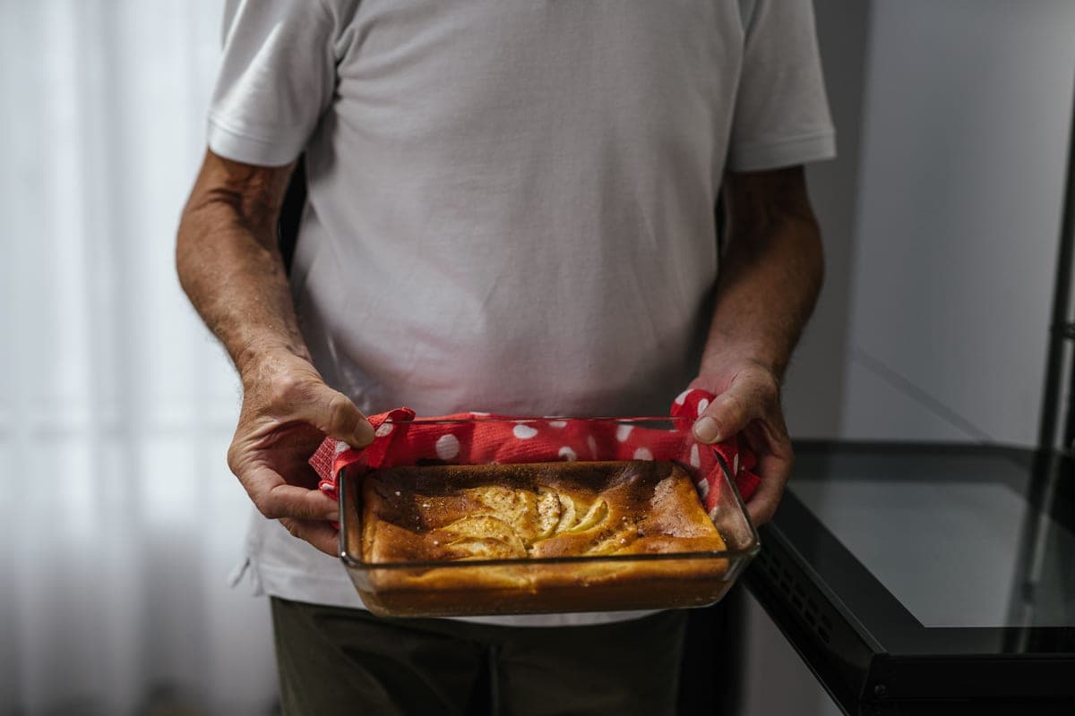 Clear glass baking dish photographed straight-on