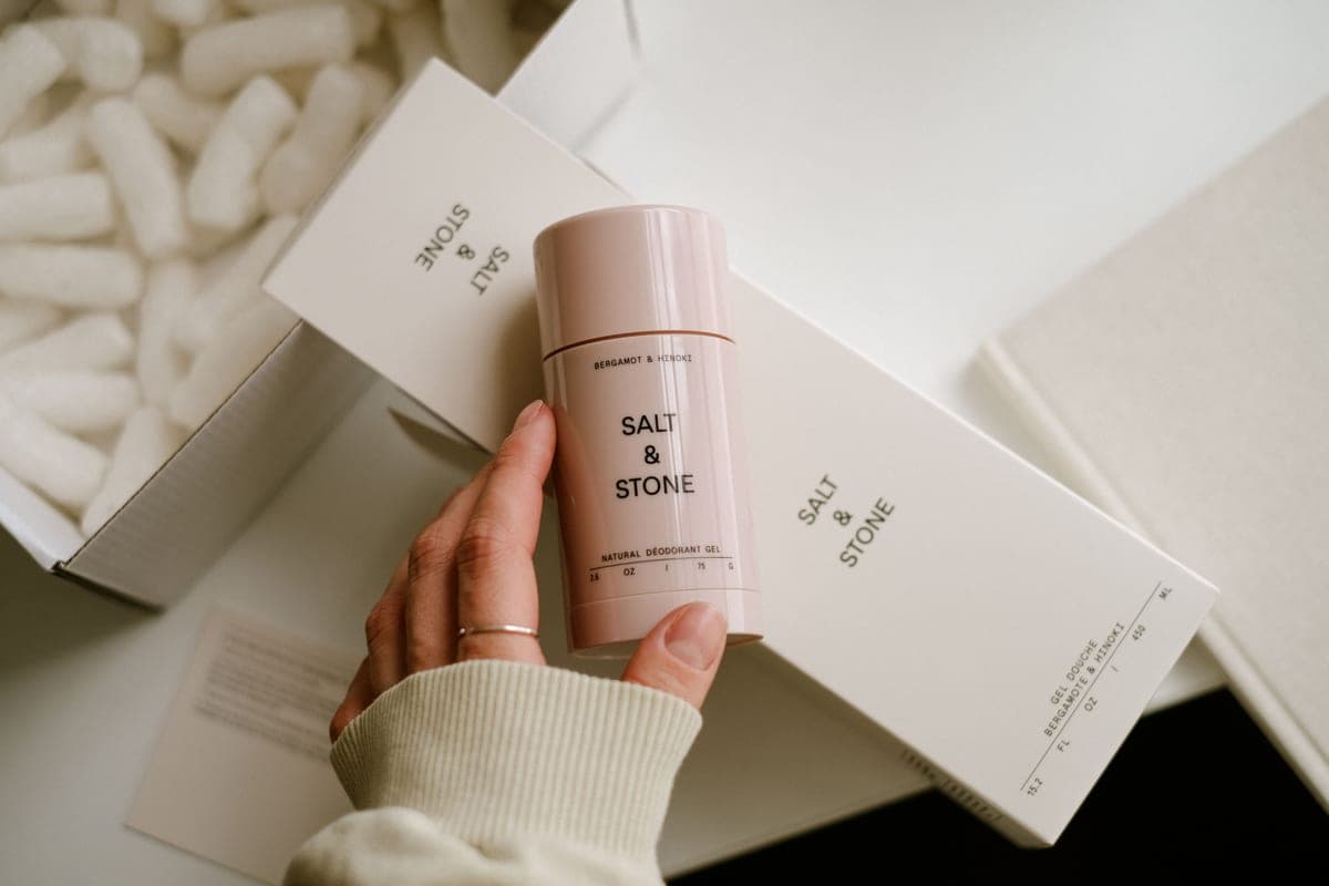 Natural deodorant stick with the cap off