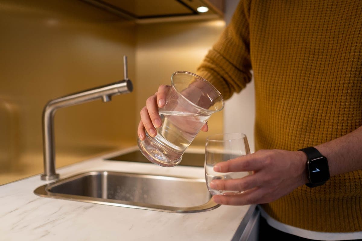 Water filter pitcher on a kitchen counter